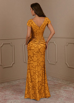 Azazie Roya Mother of the Bride Dresses Butterscotch Mermaid Ruched Floral Burnout Dress image4