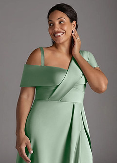 Azazie Milton Mother of the Bride Dresses Agave A-Line Pleated Stretch Satin Dress image14