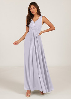Azazie Gina Bridesmaid Dresses Fog A-Line V-Neck Pleated Chiffon Dress image11