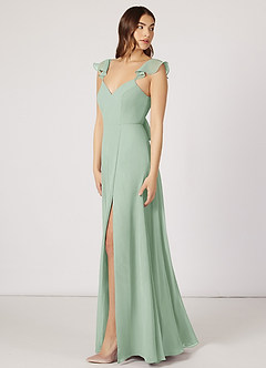 Azazie Everett Bridesmaid Dresses Agave A-Line V-neck Ruched Chiffon Dress image7