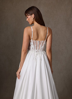 Azazie Sariah Wedding Dresses Diamond White A-Line Lace Stretch Satin Dress image6