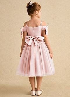 Azazie Amie Flower Girl Dresses Blushing Pink A-Line Off the Shoulder Matte Satin Dress image2