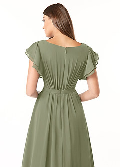 Azazie Daphne Modest Bridesmaid Dresses A-Line Ruffled Chiffon Floor-Length Dress image5
