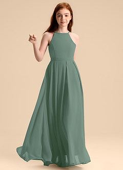 Azazie Arianthe Junior Eucalyptus A-Line Pleated Chiffon Dress image6