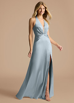 Azazie Janessa Sprzedaż ostateczna Linia A Metaliczny satynowy Długość podłogi Sukienka image5