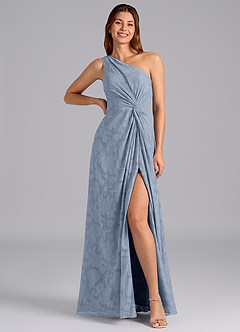 Azazie Brooke Abiti da Damigella Abito A-Line in Burnout Floreale Monospalla Blu Polveroso image3
