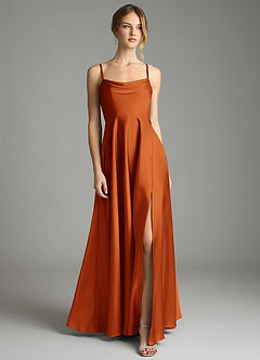 Azazie Elle Bridesmaid Dresses Cinnamon A-Line Pleated Stretch Satin Dress image1