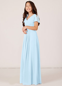 Azazie Peony Junior Sky Blue A-Line Pleated Chiffon Dress image3