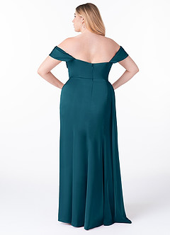 Azazie Amyra Robes de demoiselle d'honneur Robe Fourreau Convertible en Satin extensible Épaule décolletée Bleu Encre image11