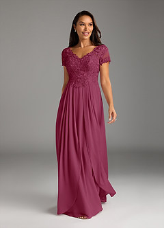 Azazie Dunja Mother of the Bride Dresses Mulberry A-Line V-Neck Lace Chiffon Dress image10