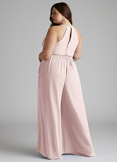 Azazie Kenzi Bridesmaid Dresses Blushing Pink Pleated Chiffon Jumpsuit image9