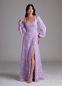 Azazie Leonia Bridesmaid Dresses Lilac A-Line Long Sleeve Floral Burnout Dress image4