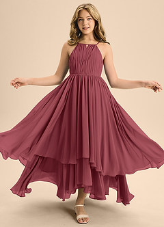 Azazie Elliora Junior Merlot A-Line Pleated Chiffon Dress image5