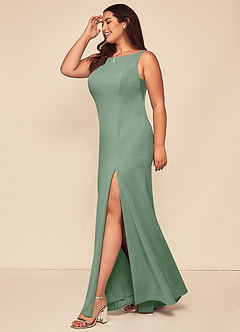 Azazie Rogue Bridesmaid Dresses Matcha Mermaid Scoop Side Slit Stretch Crepe Dress image10