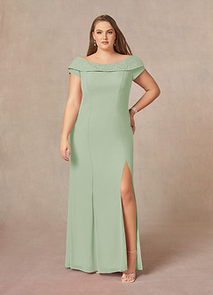 Azazie Cupid Final Sale Dusty Sage A-Line Boatneck Lace Chiffon Dress image6