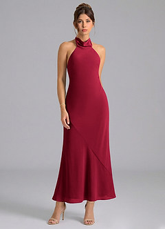 Azazie Velli Bridesmaid Dresses Burgundy Mermaid High Neck Chiffon Dress image5