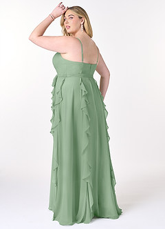 Azazie Peyton Abiti da Damigella Abito A-Line in Chiffon Increspato Matcha image10
