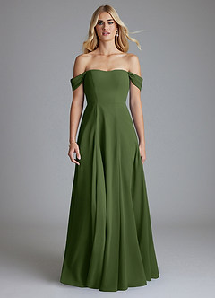 Azazie Seriana Brudtärnklänningar Klä av A-Linje i Chiffong Av axeln Oliv image5