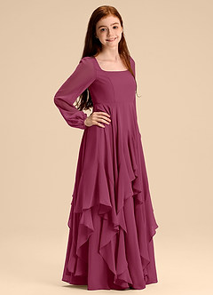 Azazie Clara Junior Abito A-Line in Chiffon Blusa Gelso image4