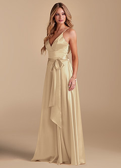 Azazie Sophia Bridesmaid Dresses Champagne A-Line with Pockets Metallic Satin Dress image5