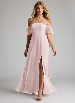 Azazie Sue Bridesmaid Dresses Blushing Pink A-Line Off the Shoulder Chiffon Convertible Dress image1