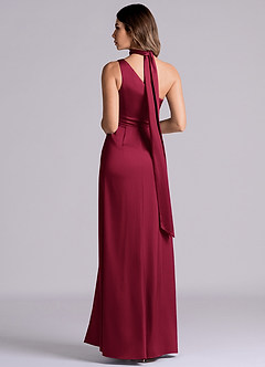 Azazie Phaedra Bridesmaid Dresses Burgundy A-Line One Shoulder Stretch Satin Dress image7