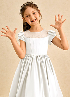 Azazie Toffee Abiti da Ragazza di Fiori Abito Principessa in Raso Opaco Fiocco Avorio image6