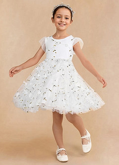 Azazie Alisia Flower Girl Dresses Ivory A-Line Pleated Tulle Dress image3