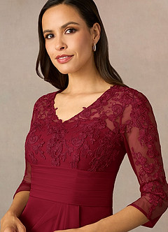 Azazie Poe Mother of the Bride Dresses Burgundy Sheath Lace Dress image3