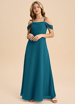 Azazie Anselie Junior Ink Blue A-Line Off the Shoulder Chiffon Dress image3