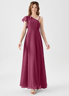 Azazie Arabella Junior Mulberry A-Line Ruched Chiffon Dress image5