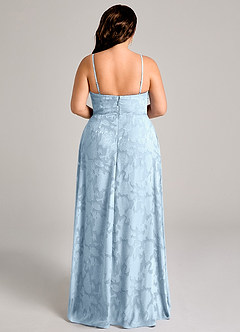 Azazie Moira Vestidos de damas de honor Vestido de Azul Cielo de Devorado Floral de Corte en A con Corte Lateral image11