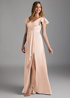 Azazie Omari Bridesmaid Dresses Blushing Pink A-Line Stretch Satin Dress image5