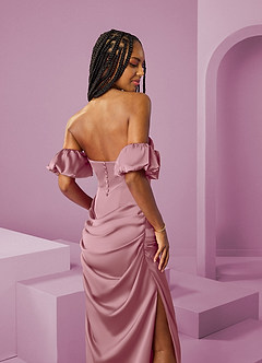 Barbie ♥ Azazie Bridesmaid Dresses Vintage Mauve Sheath Off the Shoulder Stretch Satin Convertible Dress image8