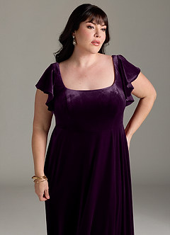 Azazie Bondi Bridesmaid Dresses Grape A-Line Side Slit Velvet Dress image11