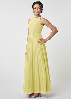 Azazie Lindie Junior Lemon Sorbet A-Line Pleated Chiffon Dress image3