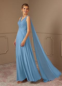 Azazie Joules vestidos de madre de la novia Vestido de Azul Acero de Gasa de Corte En A con Lentejuela image3