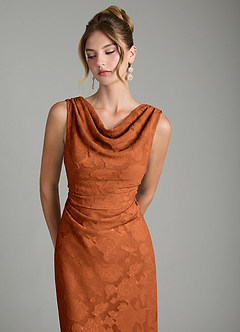Azazie Kieryn Bridesmaid Dresses Burnt Orange Mermaid Pleated Floral Burnout Dress image11