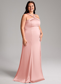 Azazie Rue Vestidos de damas de honor Vestido de Rosa Empolvado de Satén Elástico de Corte Sirena con Plisado image12
