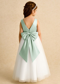 Azazie Eleni Blumenmädchenkleider Ballkleid Schleifen Tüll Kleid Elfenbein Agave image2