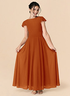 Azazie Payton Junior Paprika A-Line Bow Chiffon Dress image3