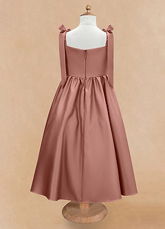 Azazie Chelsie vestidos de niña de las flores Vestido de Rosa De Cedro de Satin Mate de Corte En A con Lazo image6