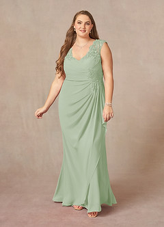 Azazie Gladys Mother of the Bride Dresses Dusty Sage A-Line Queen Anne Lace Chiffon Dress image9