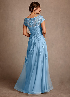 Azazie Jalinda 신부의 어머니 드레스 A라인 레이스 쉬폰 플로어 길이 드레스 image2