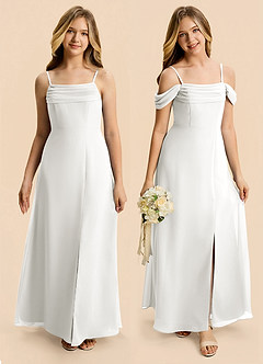Azazie Lilly Junior White A-Line Pleated Chiffon Dress image1