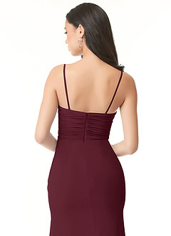 Azazie Darria Vestidos de damas de honor Vestido de Cabernet de Chifón elástico de Corte Recto Convertible con Escote Cuadrado Plisado image8