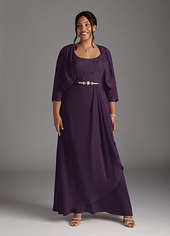 Azazie Ainsling Mother of the Bride Dresses Plum A-Line Square Neckline Lace Chiffon Dress image12
