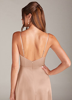 Azazie Sarella Bridesmaid Dresses English Rose A-Line Pleated Stretch Satin Dress image5