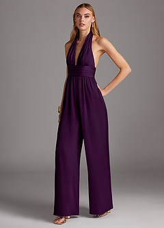 Azazie Oli Bridesmaid Dresses Grape Pleated Stretch Satin Jumpsuit image1