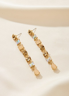front Pendientes colgantes de cristal iridiscente de oro rosa